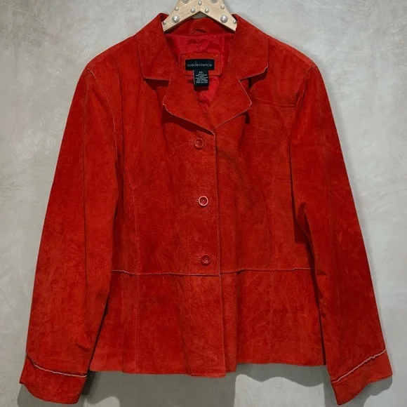 Red Suede Leather Jacket Suedessence XL, 90s Retro Vintage Mob Wife Quiet Luxury